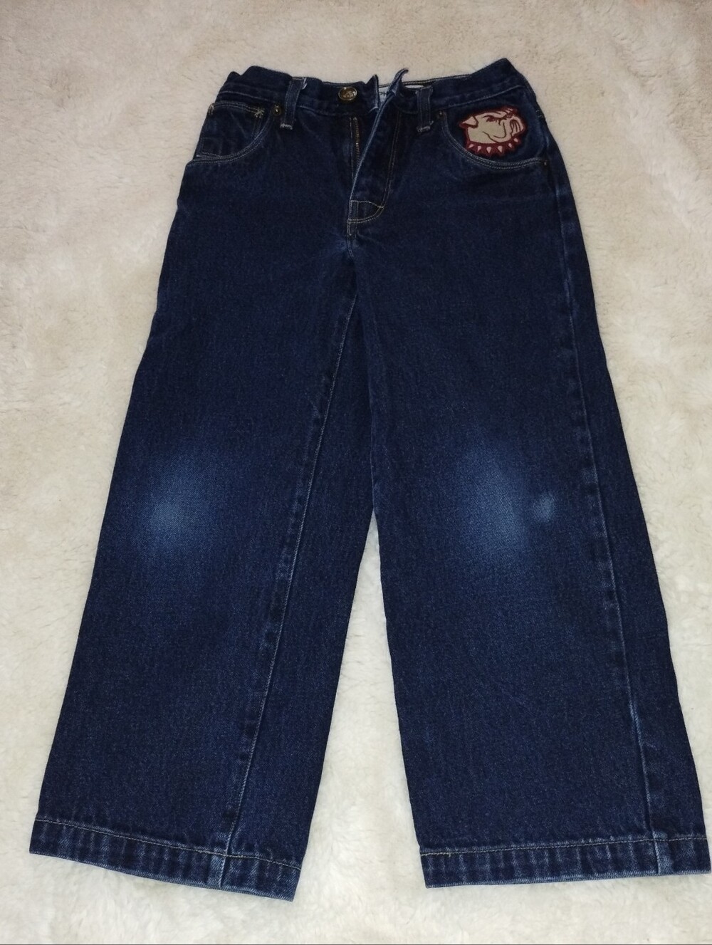 Dark Blue Kids Straight-Leg Jeans with Monkey Patch
